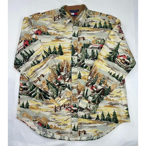 Vintage‎ 90s Tommy Hilfiger Corduroy Winter Landscape Long Sleeve Button X-Large
